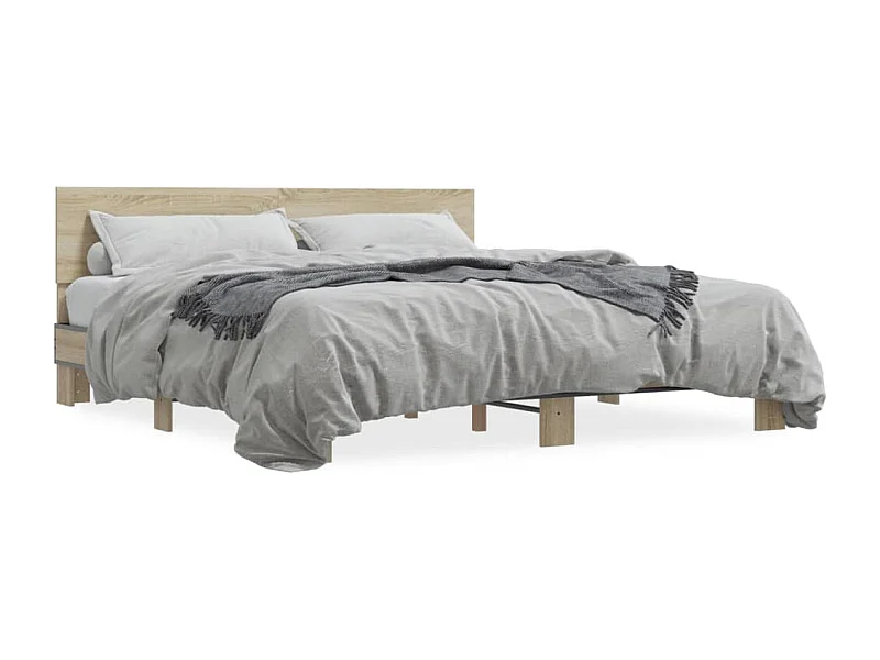 Estructura cama madera ingeniería metal roble Sonoma 180x200 cm