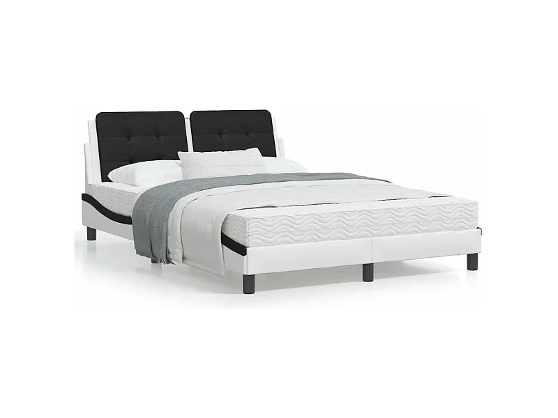 Estructura de cama con cabecero cuero sintético blanco y negro