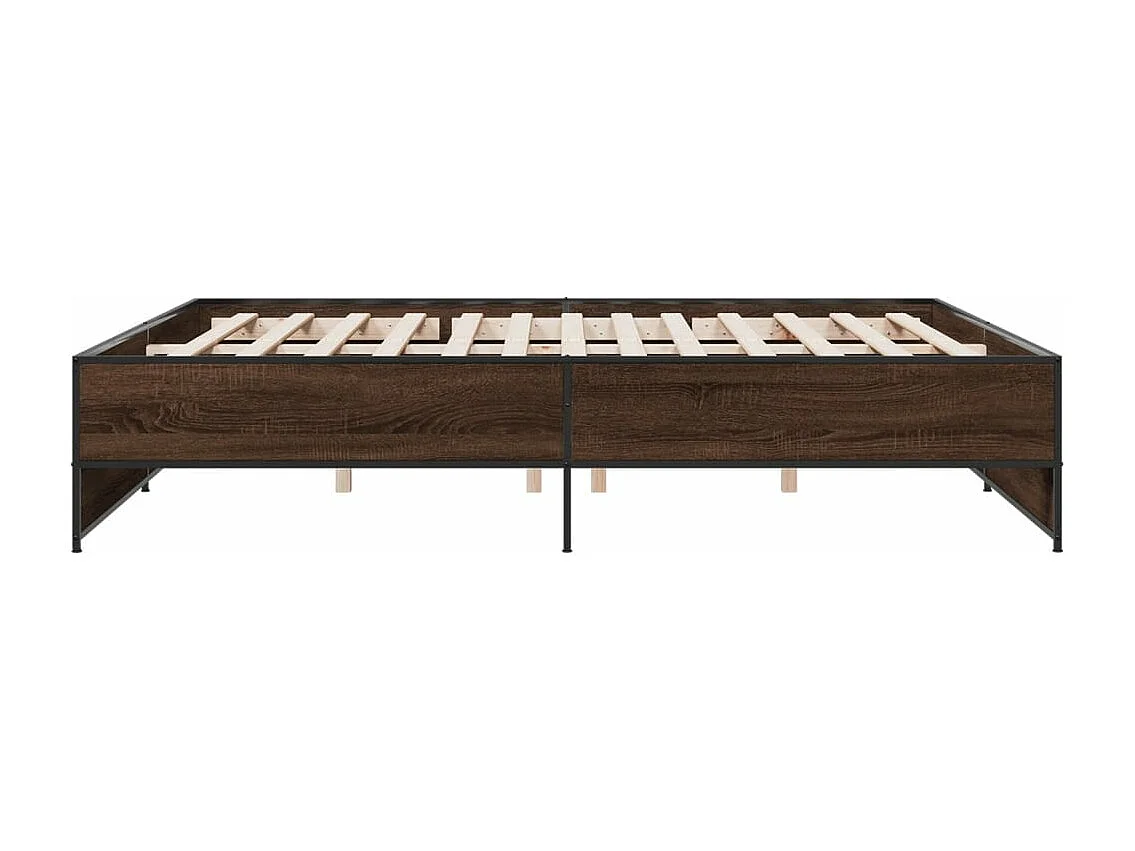 Estructura cama madera ingeniería metal marrón roble 180x200 cm