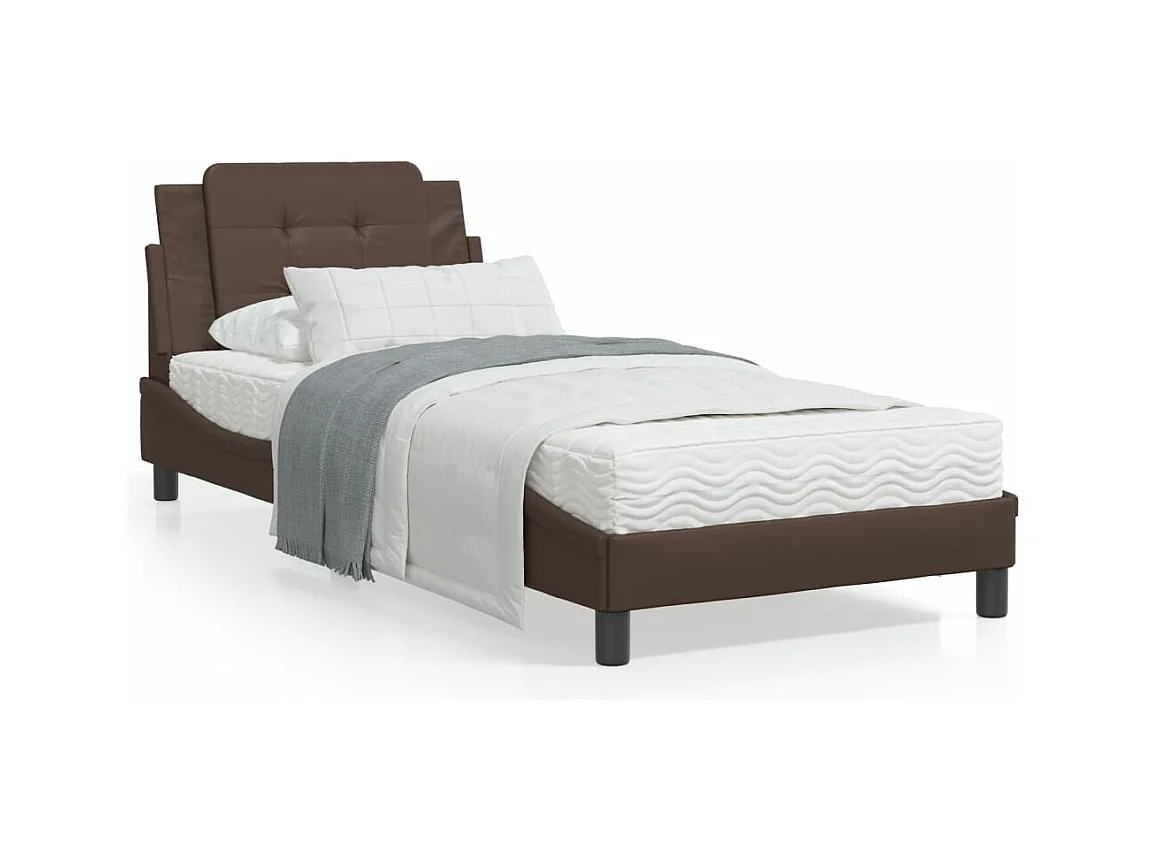 Estructura de cama con cabecero cuero sintético marrón 80x200cm