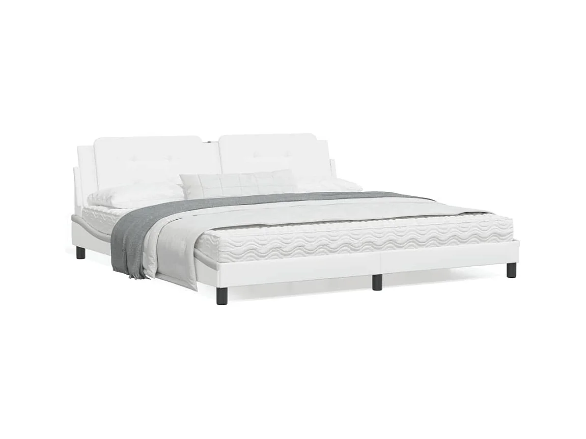 Cama con colchón cuero sintético blanco 200x200 cm