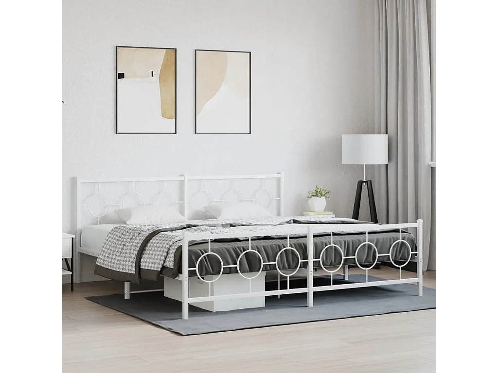 Estructura cama metal con cabecero y estribo blanco 200x200 cm