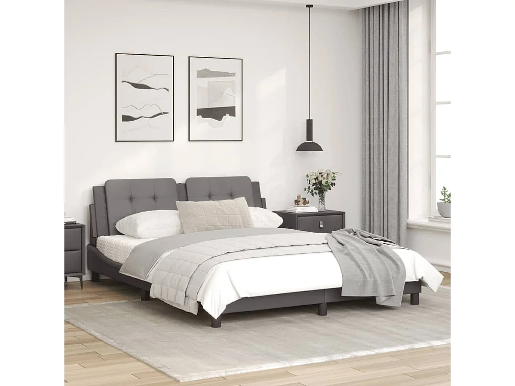 Estructura de cama con cabecero cuero sintético gris 160x200cm