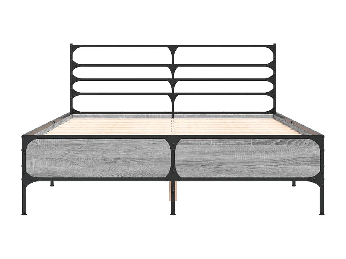 Estructura cama madera ingeniería metal gris Sonoma 140x200 cm