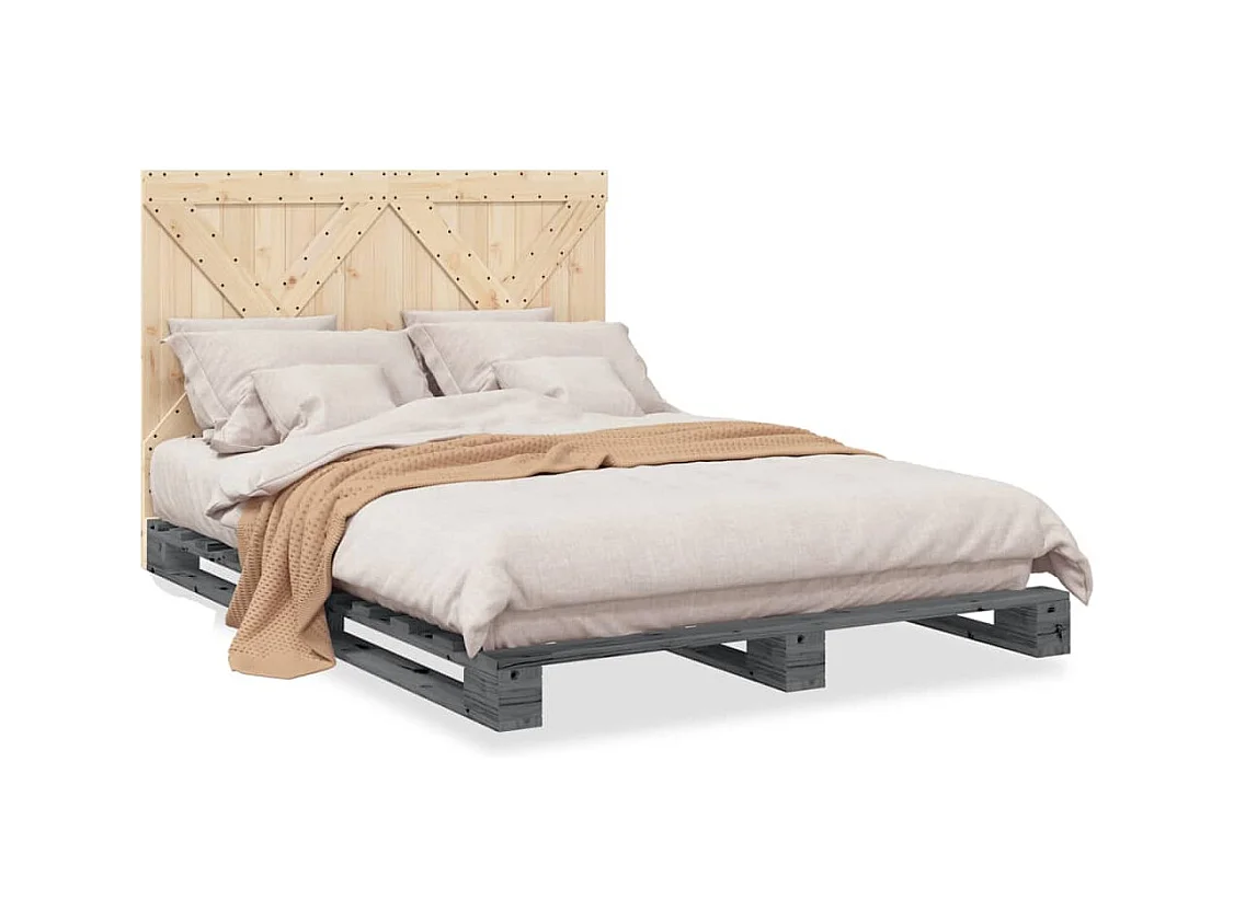 Cadre de lit avec tête de lit gris 140x200 cm bois pin massif