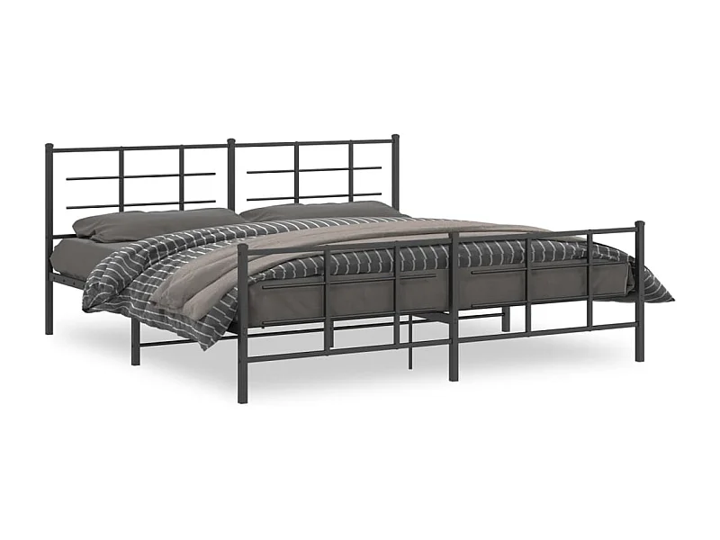 Estrutura de cama com cabeceira e pés 200x200 cm metal preto