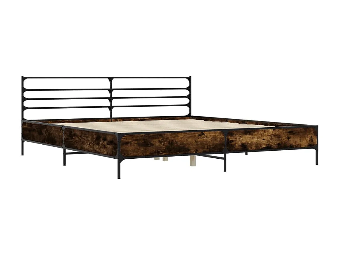Estructura cama madera ingeniería metal roble ahumado 200x200cm
