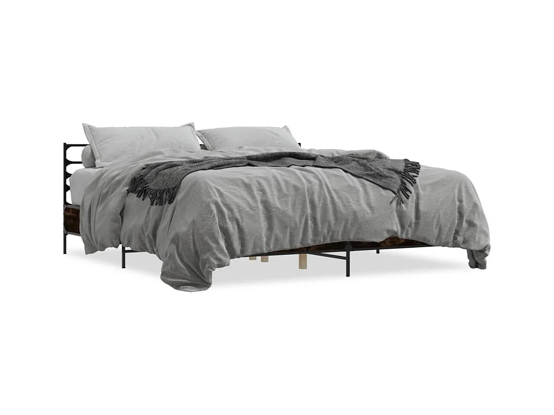Cadre de lit chêne fumé 200x200 cm bois d'ingénierie et métal