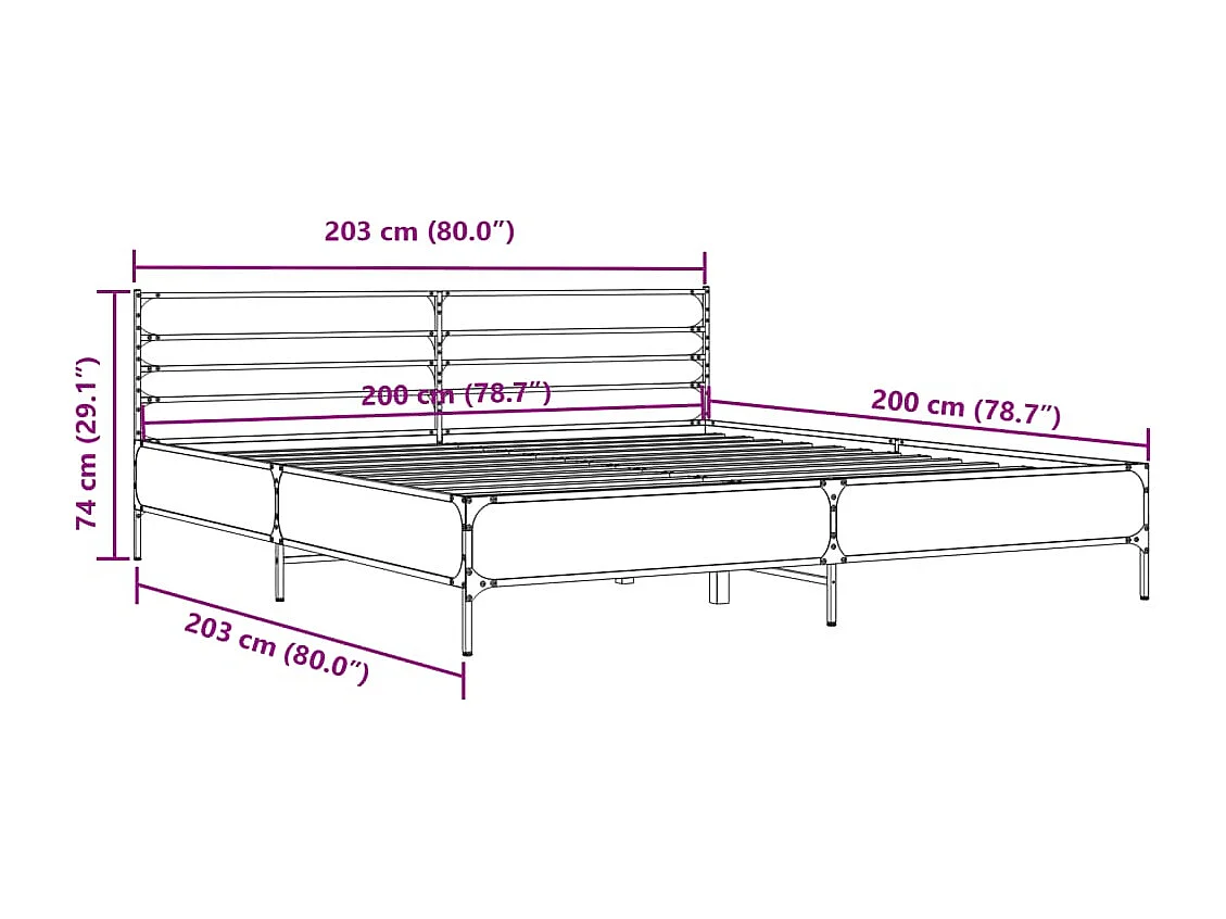 Estructura cama madera ingeniería metal roble ahumado 200x200cm