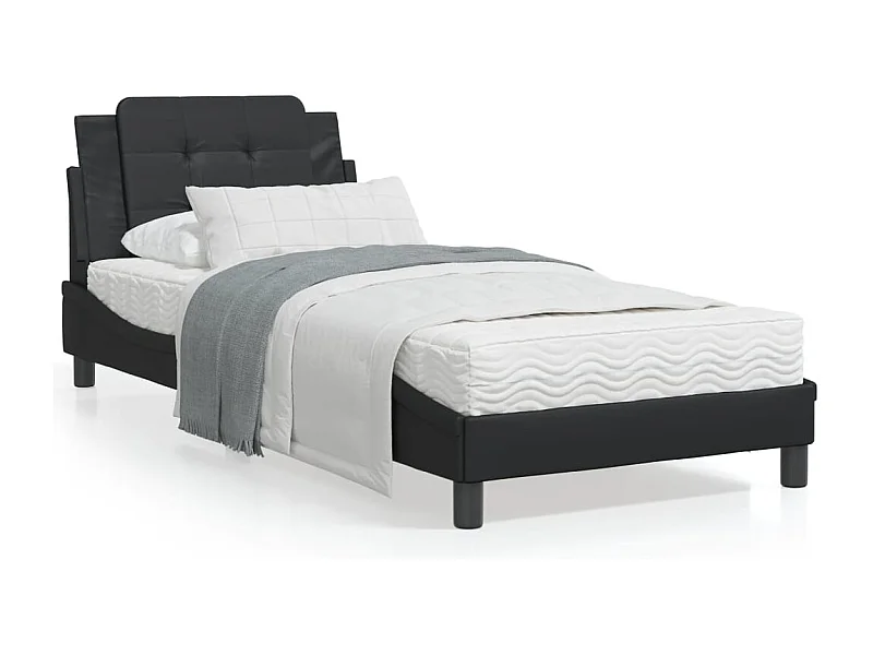 Cama con colchón cuero sintético negro 90x190 cm