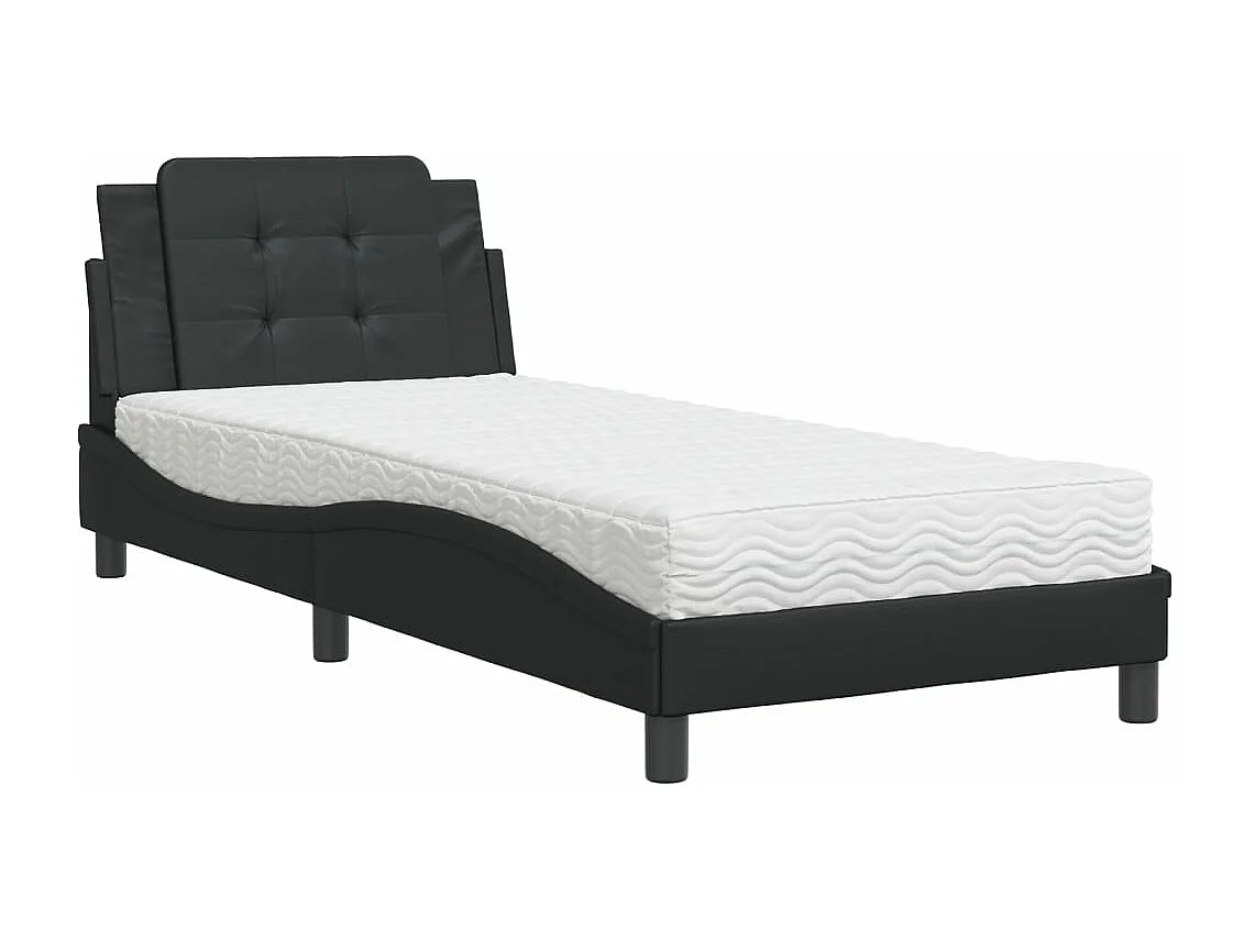 Cama com colchão 90x190 cm couro artificial preto