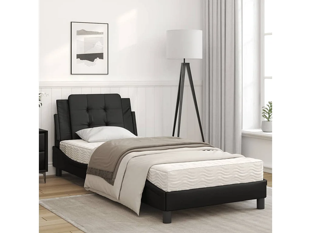 Lit avec matelas noir 90x190 cm similicuir