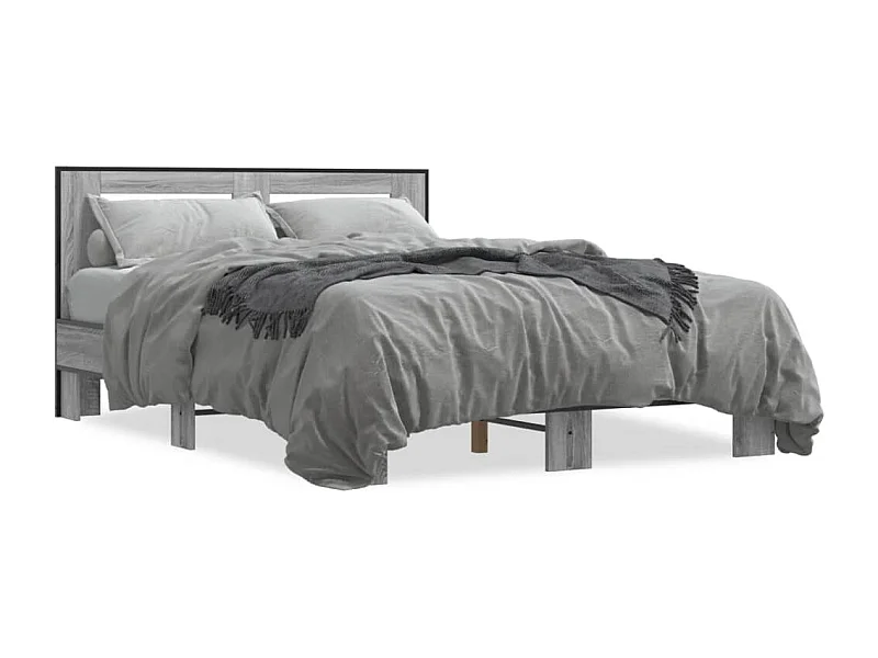Estructura cama madera ingeniería metal gris Sonoma 120x190 cm