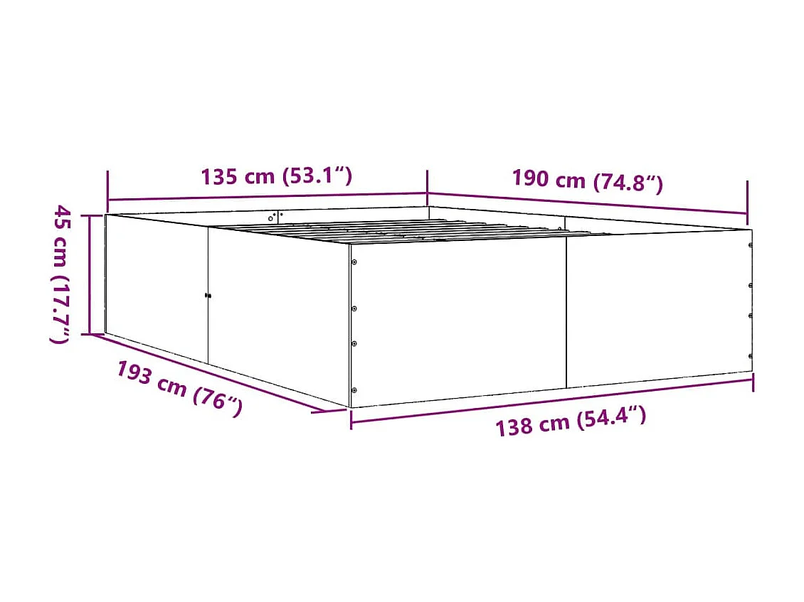 Estructura de cama madera de ingeniería gris hormigón 135x190cm