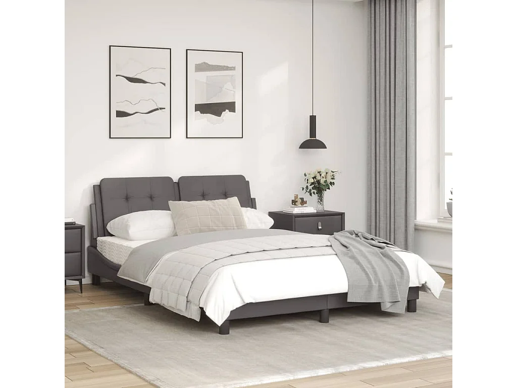 Cadre de lit avec tête de lit Gris 140x190 cm Similicuir