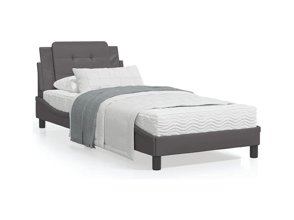 Lit avec matelas gris 100x200 cm similicuir