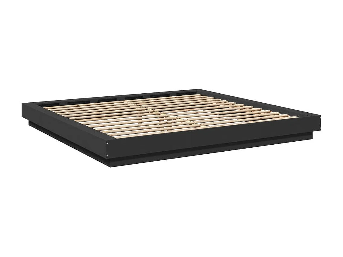 Estructura cama con luces LED madera ingeniería negro 200x200cm