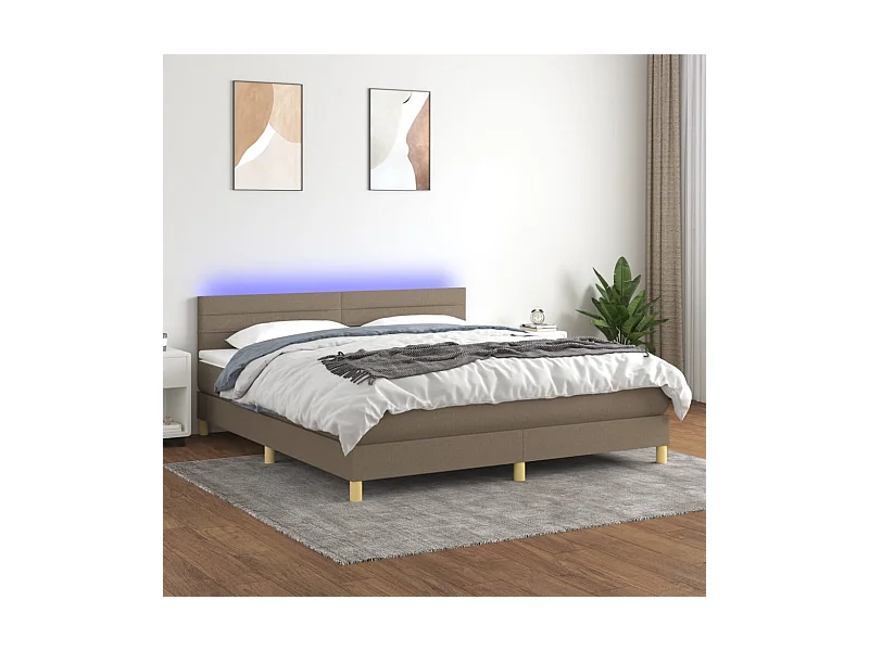 Sommier tapissier avec matelas et LED Taupe 180x200 cm Tissu