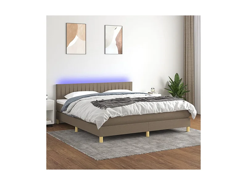 Sommier tapissier avec matelas et LED Taupe 180x200 cm Tissu
