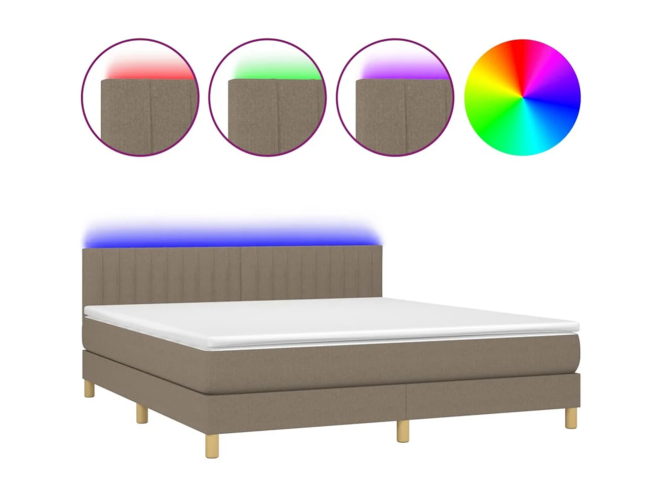 Sommier tapissier avec matelas et LED Taupe 180x200 cm Tissu