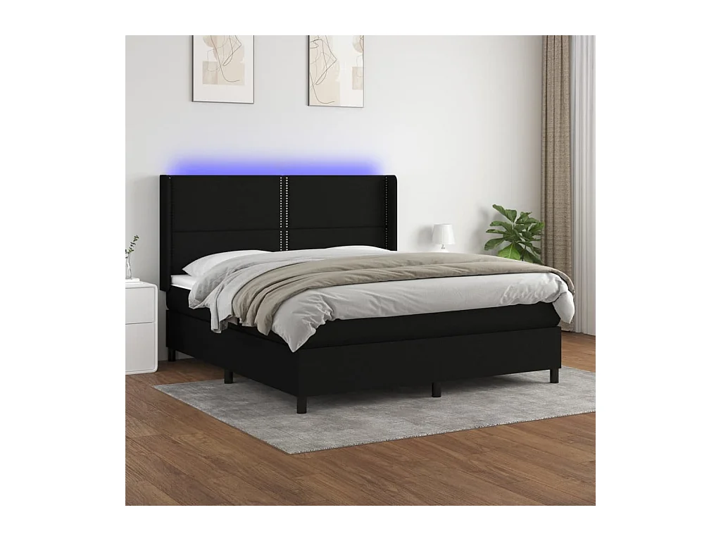 Sommier tapissier avec matelas et LED Noir 160x200 cm Tissu