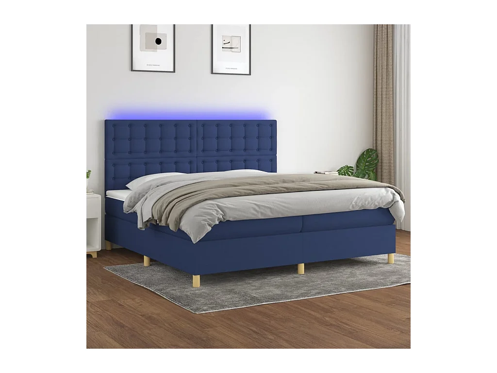 Sommier tapissier et matelas et LED Bleu 200x200 cm Tissu