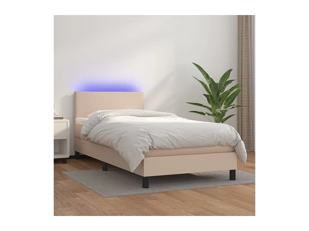 Cama box spring colchón LED cuero sintético capuchino 80x200 cm