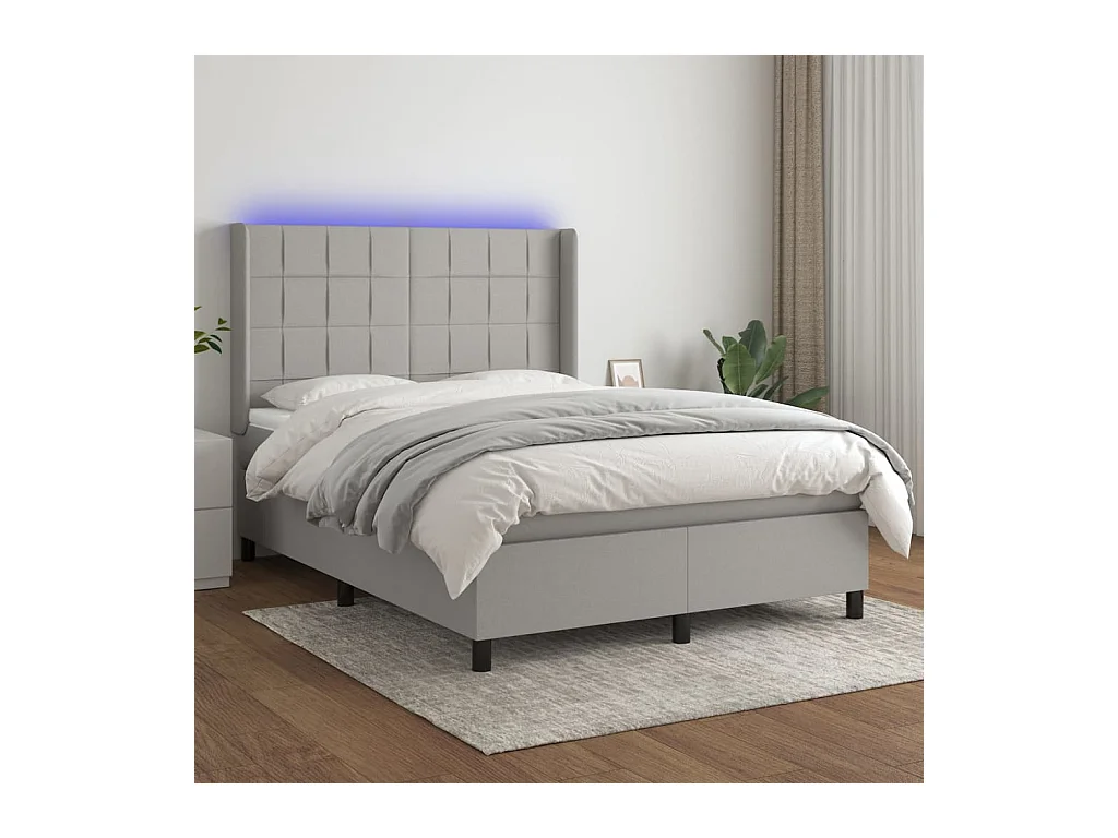 Sommier tapissier et matelas et LED Gris clair 140x200 cm Tissu