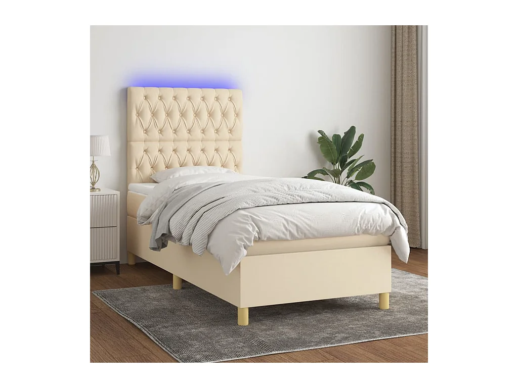 Sommier tapissier avec matelas et LED Crème 80x200cm Tissu