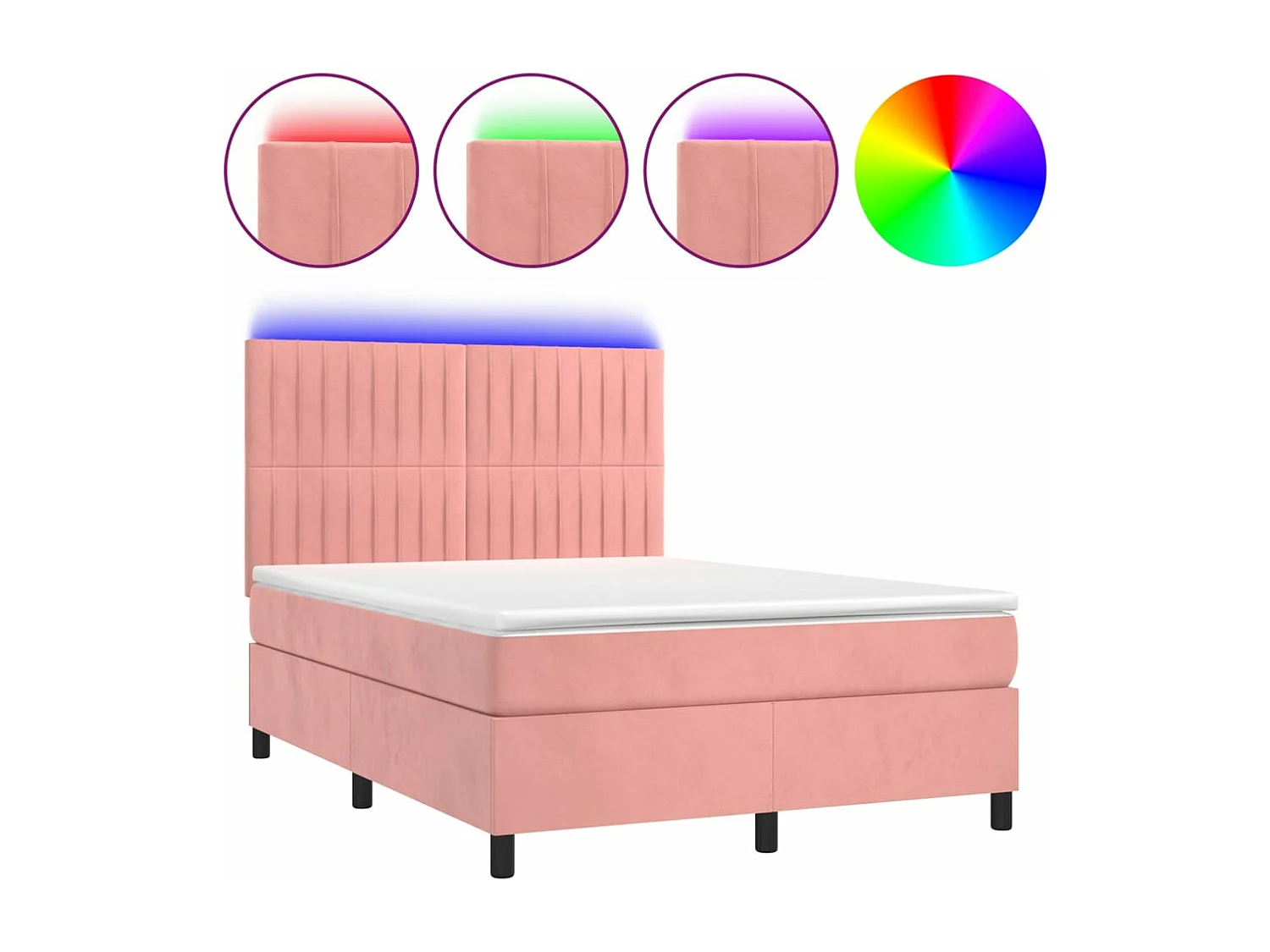 Cama box spring colchón y LED terciopelo rosa 140x200 cm