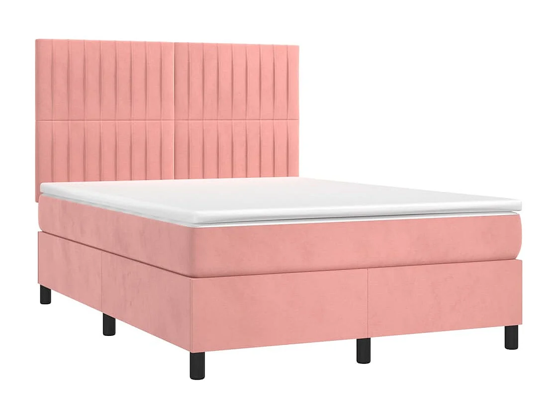 Cama box spring colchón y LED terciopelo rosa 140x200 cm