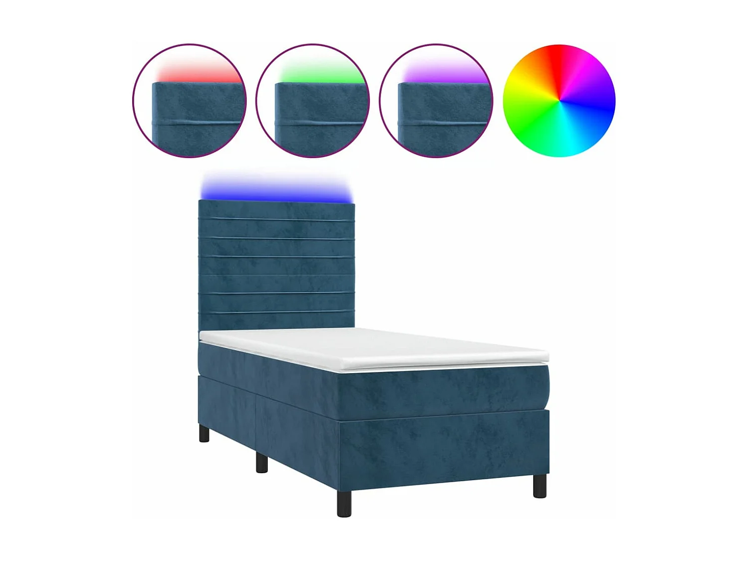 Cama box spring c/ colchão/LED 80x200 cm veludo azul-escuro