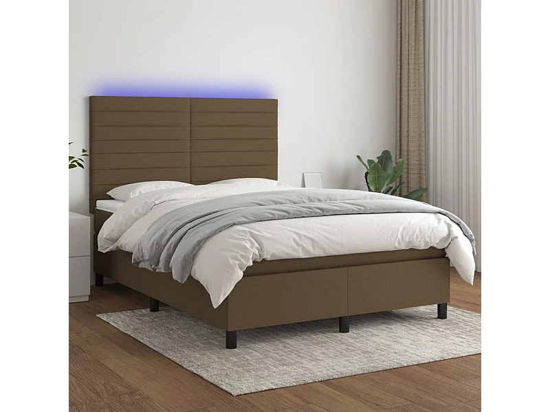 Sommier tapissier matelas et LED Marron foncé 140x200 cm Tissu