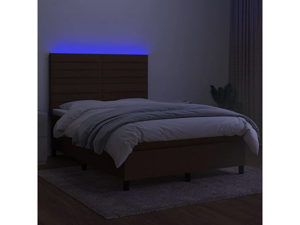 Sommier tapissier matelas et LED Marron foncé 140x200 cm Tissu