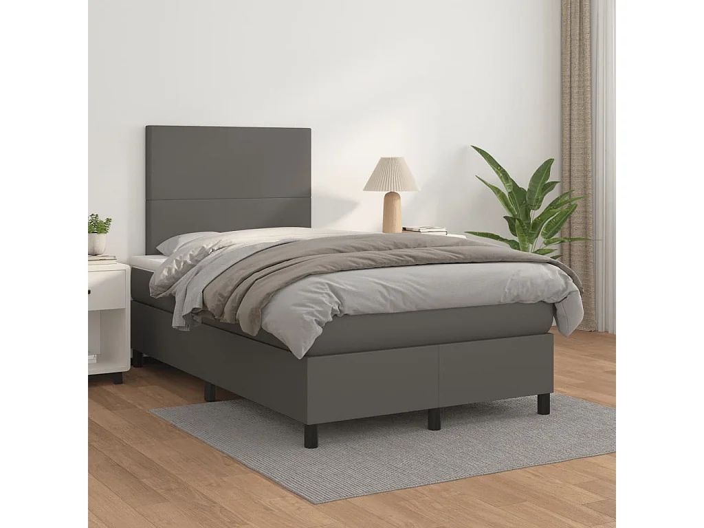 Cama box spring con colchón cuero sintético gris 120x190 cm
