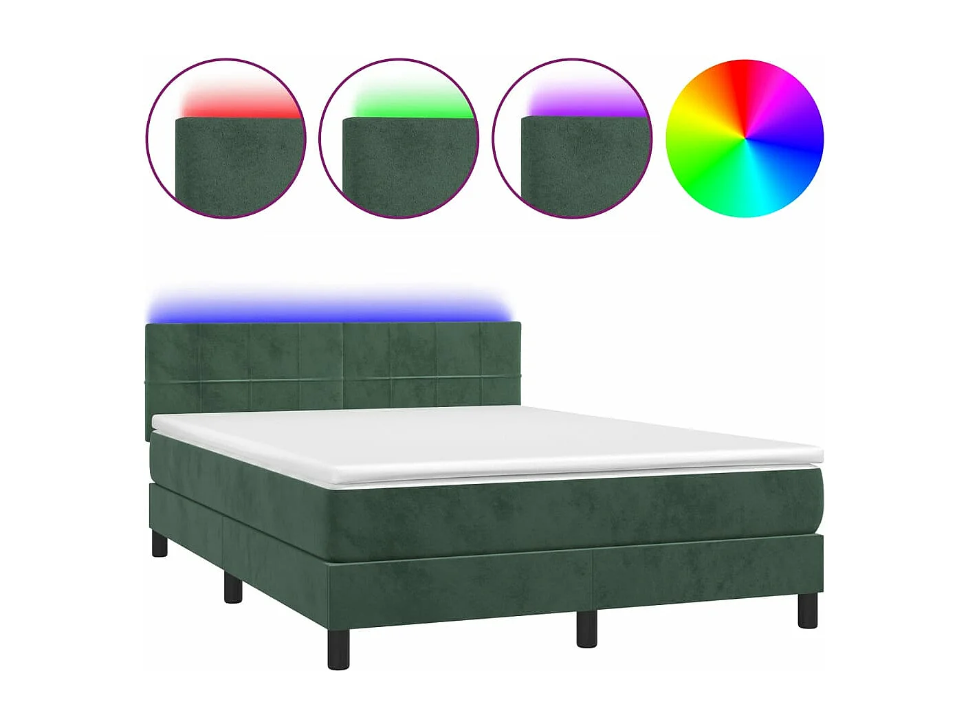Cama box spring c/ colchão/LED 140x200 cm veludo verde-escuro