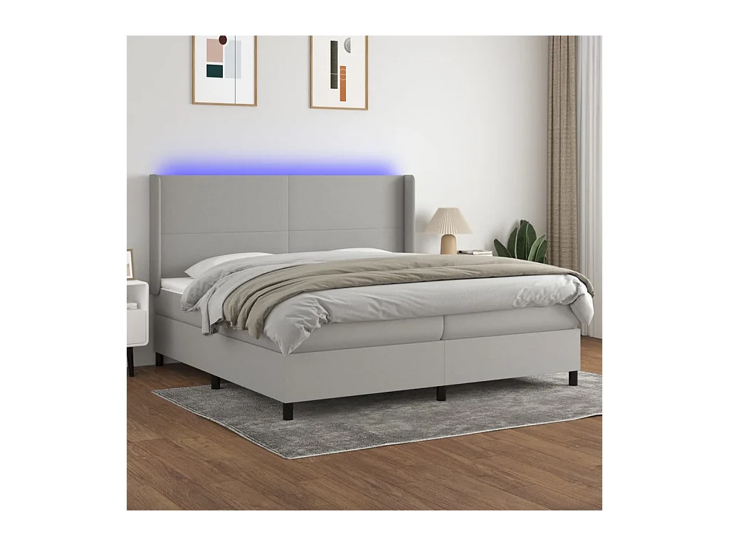 Sommier tapissier matelas et LED Gris clair 200x200 cm Tissu