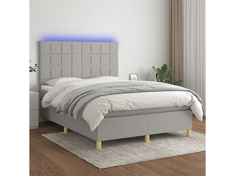 Boxspring met matras en LED stof lichtgrijs 140x190 cm
