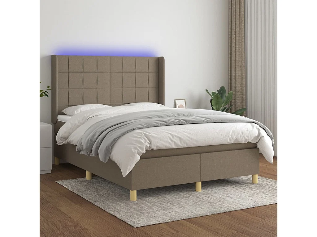 Sommier tapissier avec matelas et LED Taupe 140x200 cm Tissu
