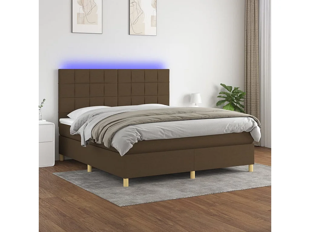 Sommier tapissier matelas et LED Marron foncé 160x200 cm Tissu