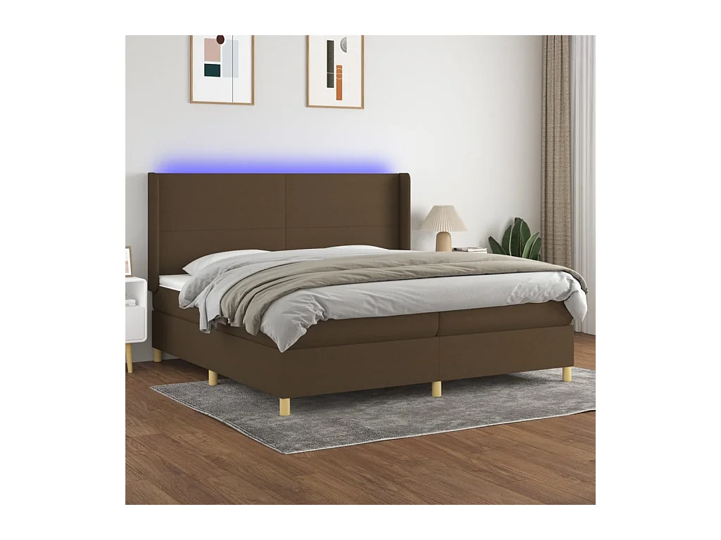 Cama box spring colchón luces LED tela marrón oscuro 200x200 cm