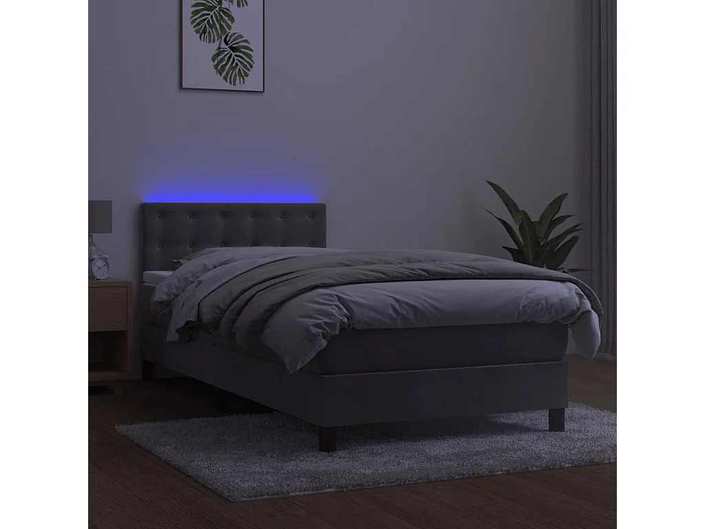 Cama box spring c/ colchão/LED 80x200 cm veludo cinzento-claro