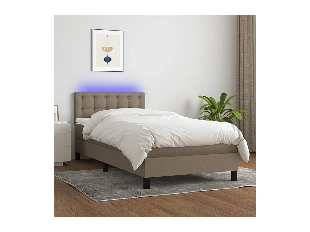Cama box spring colchão/LED 100x200cm tecido cinza-acastanhado