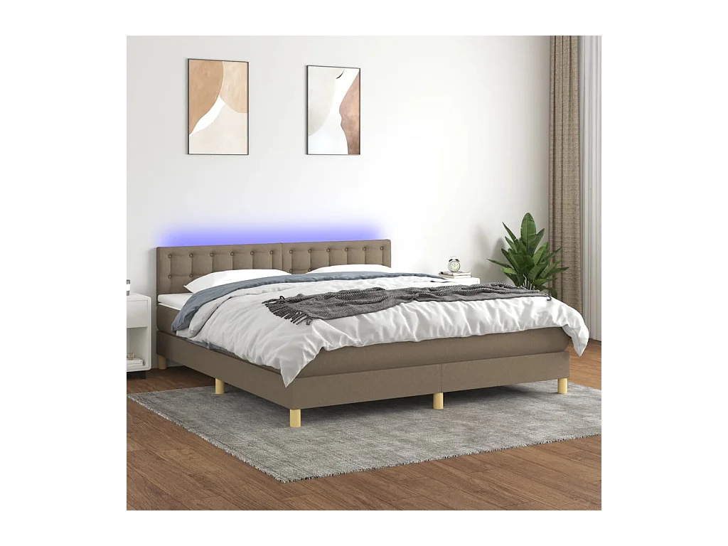 Sommier tapissier avec matelas et LED Taupe 160x200 cm Tissu