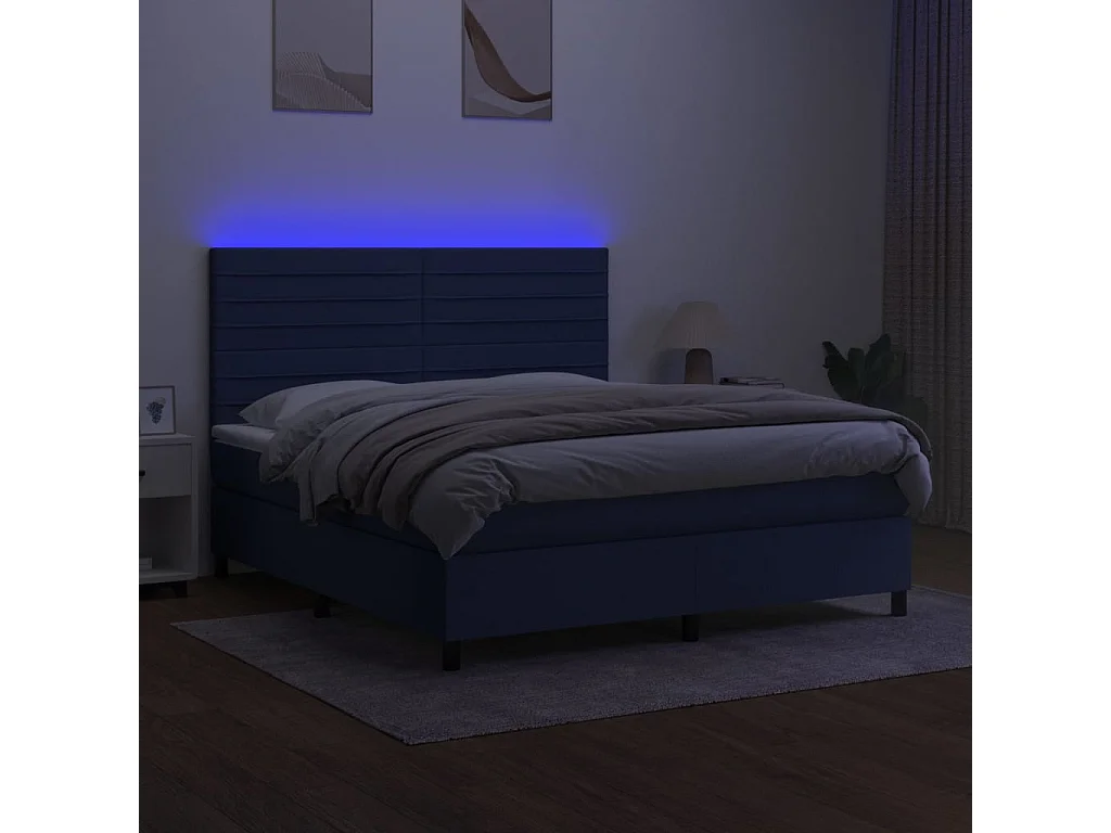 Boxspring met matras en LED stof blauw 180x200 cm