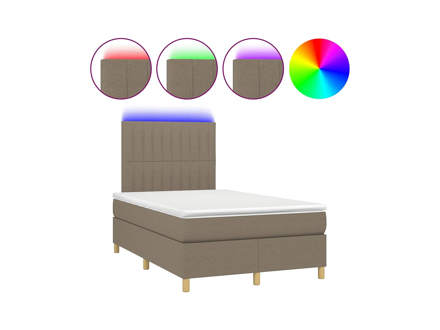 Sommier à lattes de lit matelas et LED taupe 120x190 cm tissu