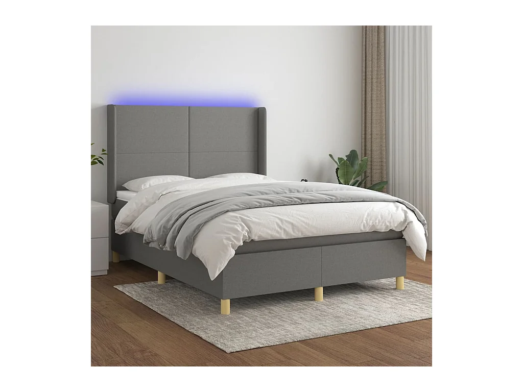 Sommier tapissier et matelas et LED Gris foncé 140x190 cm Tissu