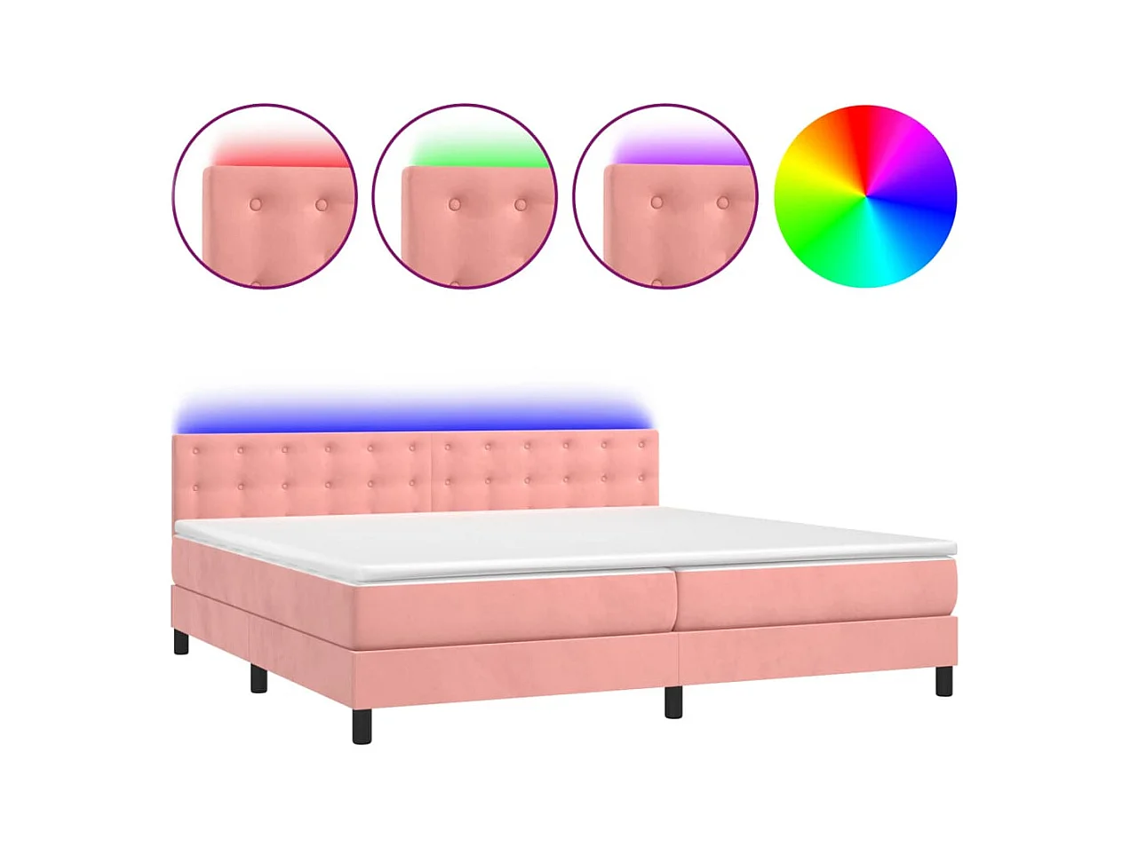 Sommier tapissier avec matelas et LED Rose 200x200 cm Velours