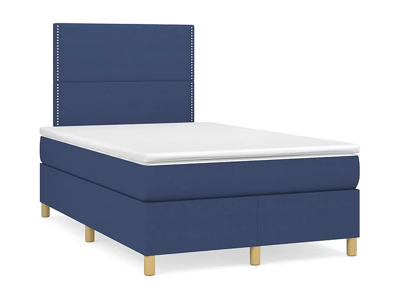 Cama box spring con colchón y luces LED tela azul 120x190 cm