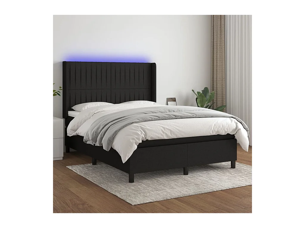 Sommier tapissier avec matelas et LED Noir 140x200 cm Tissu